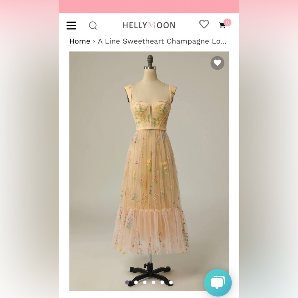 Size 2 champagne embroidered midi tulle fit-and-flare dress